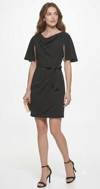 DKNY Black Belted Wrap Dress 2 NWT Flutter Sleeve Cowl Neck LBD Work Cocktail